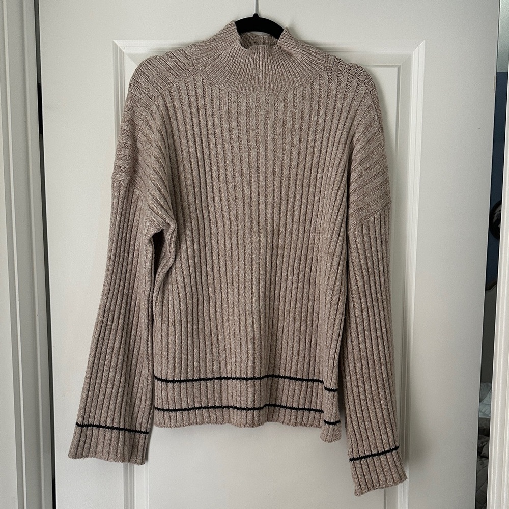 SHEIN Women's Ribbed Knit Sweater - Beige and Black
